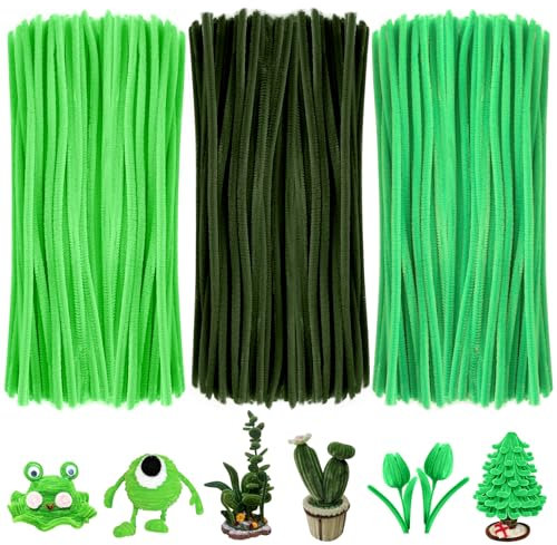 300 Stück Pfeifenreiniger Grün Zum Basteln, 30cm x 6mm Pipe Cleaner Lang Chenilledraht Dunkel Grün, Pfeifenputzer Grüne 3 Verschiedene Grüne Pfeifenputzer für DIY Handgemacht, Dekoration für Kinder