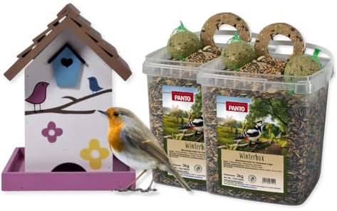 PANTO Vogelliebe-Set Wildvogelfutter Bundle, Komplettpaket mit Vogelhaus Ambiente und 2 x Winterbox 3 kg, energiereiches Vogelfutter - das Rundum-Sorglos-Paket für Wildvögel