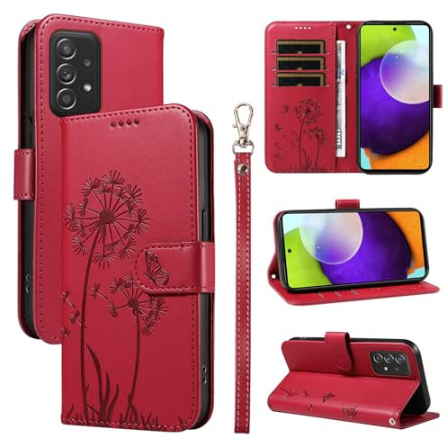 Bravoday Handyhülle für Samsung Galaxy A52 4G / 5G / A52s 5G Hülle, Premium PU Lederhülle Klappbar Tasche Klapphülle mit Magnet Kartenfach Standfunktion Schutzhülle für Galaxy A52 4G / 5G, Rot