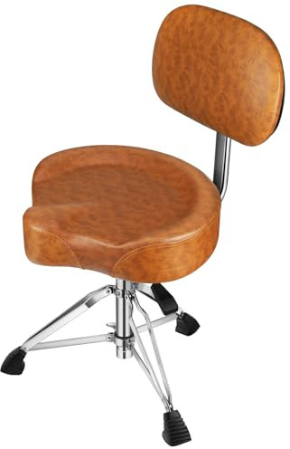 Augioth Sgabello per batteria con schienale imbottito e regolabile in altezza, con bassi stabili, comodo sedile in memory foam, per batteristi adulti, chitarristi, marrone chiaro