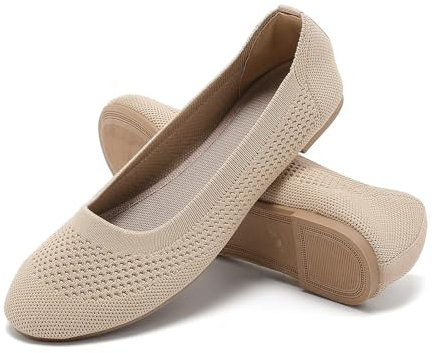 Women's Ballerina Flat Shoes Comfort Slip On Classic Summer Shoes Walking Flats for Women, beige, 6 UK