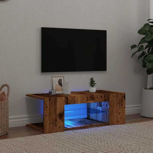 Myheimly TV Schrank mit LED-Leuchten Lowboard Fernsehschrank Fernsehtisch Sideboard HiFi-Schrank TV Möbel Tisch Board Altholz