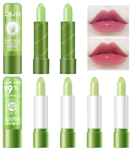 6 Stück Aloe Vera Lippenpflege,Verfärbung Aloe Vera Lipstick,Farbwechselnder Lippenstift,Beugt Effektiv Trockenen Lippen und Abblättern Vor,Geeignet für Männer und Frauen