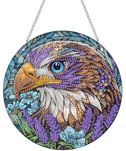 Hoobee Adler Diamond Painting Anhänger, Tier Diamond Painting Fensterbilder, 5D Diamant Painting mit Kette, Wandbehang Kits-Für Zuhause Wanddekoration Und Eingang Dekoration 20x20cm(Adler)