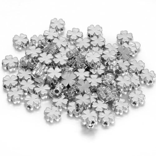 Aniyan 200 Stück Goldene Kleeblatt Perlen - 8mm Vierblättriges Kleeblatt Glücksperlen aus Kunststoff, Elektroplattiert Hochglanz Gold, DIY Schmuck Perlen für Armbänder, Halsketten(2mm Loch)