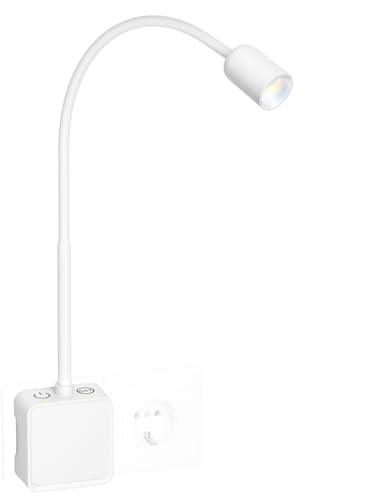 PRINCEWAY LED Steckdosenlampe, Strahler Leselampe Wandleuchte Schlafzimmer Bett Dimmbar Weiß Innen mit Stecker für Steckdose, Zwei Berührungsschalter, 3er Lichtfarb Modi, 50° Lichtwinkel