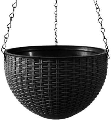 Pot de Fleurs Suspendu en résine Plastique, Motif tressé européen, Imitation rotin, Panier Suspendu d'intérieur (Noir)