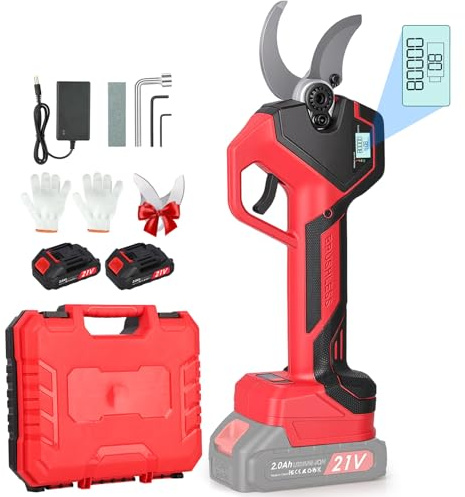 40mm Sécateur Électrique Sans Fil: Sécateur électrique Portable avec 2 batteries 21 V/2000 mAh, Sécateur à Batterie Portable avec Lame SK5, Secateur electrique sans fil pour Vigne, Olivier, Haies