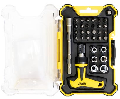 ADAC Steckschlüssel- & Bitsatz 33-tlg. – Werkzeug-Set für Heimwerker & Profis, aus robustem Chrom-Vanadium-Stahl, kompatibel mit Ratsche & Akkuschrauber, inkl. Aufbewahrungsbox | M29884