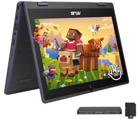 ASUS BR1102FGA - Computer portatile touchscreen 2 in 1 da 11,6, Intel Celeron N100, 4 GB di RAM, 416 GB di memoria (SSD da 256 GB + set docking station da 160 GB), grafica Intel UHD, WiFi 6, webcam