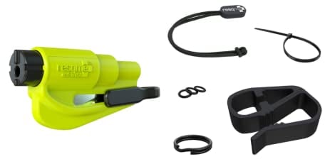 resqme Zubehörpaket Das Original Notfall-Schlüsselanhänger Auto Fluchtwerkzeug, 2-in-1 Gurtschneider und Fensterbrecher, Visierclip, Schlüsselband, Schlüsselanhänger und