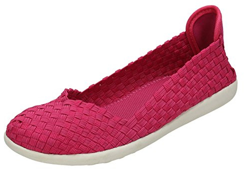 Down To Earth Ladies Flat Slip On Weave Shoes - Fuchsia Elastic - UK Size 3 - EU Size 36 - US Size 5