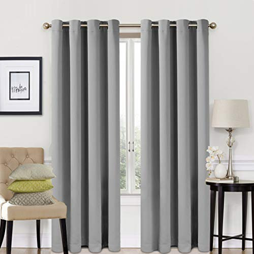 EASELAND Blackout Curtains 2 Panels Set Thermal Insulated Window Treatment Solid Eyelet Darkening Curtain for Living Room Bedroom Nursery,Light Grey,66x72 Inches