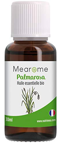Huile Essentielle de PALMAROSA BIO - Cymbopogon Martinii - Distillée en FRANCE - Mearome - 30 ml - 100% Pure et Naturelle, HEBBD, HECT