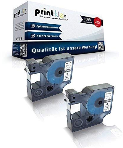 2x Print-Klex Schriftbänder kompatibel für Dymo D1 45013 Labelwriter400Duo Dymo 1000 1000 Plus 2000 3500 5500 Labelmaker 4500Pocket S0720530 12mm x 7m schwarz-weiss Etikettenlabel - Easy Print Serie