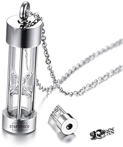 STARTONECO Collier urne funéraire en forme de sablier pour cendres (verre-argenté)