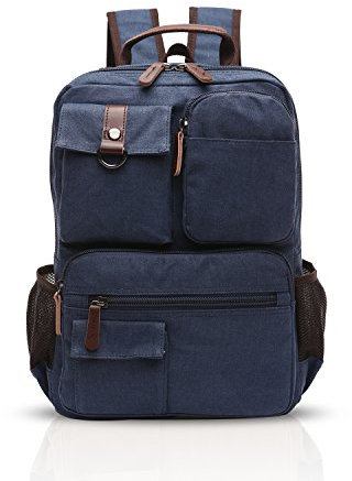 FANDARE Retro Rucksack Herren Business Laptop Bag Studenten Multi-Taschen Rucksack Outdoor Reise Daypack Atmungsaktiv Leinwand, blau, L, Freizeitrucksack