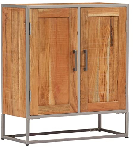 vidaXL Akazienholz Massiv Sideboard mit 2 Türen Kommode Anrichte Mehrzweckschrank Flurschrank Beistellschrank Standschrank 65x30x75cm Eisenrahmen