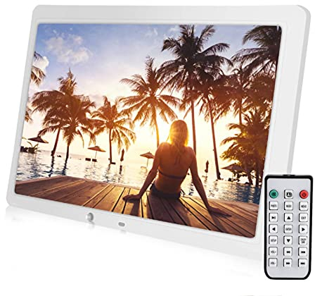 Garsent Digitaler Bilderrahmen 15,4 Zoll, 1280 * 800 mit Bewegungssensor Display für Foto/Musik/Video/Kalender Elektronisch Bilderrahmen, mit Fernbedienung, Unterstützt USB 2.0 /SD /3.5mm