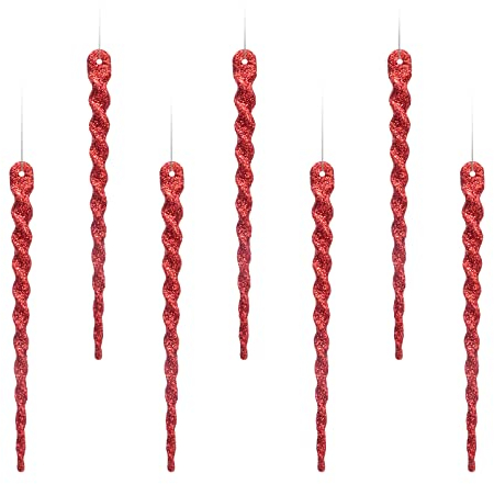 AMS Glitzernde Eiszapfen aus Kunststoff, 30 Stück, gedrehte Eiszapfen, Dekoration, Weihnachtsbaum und Urlaub, Weihnachten, Party, zum Aufhängen (13 cm, rot)