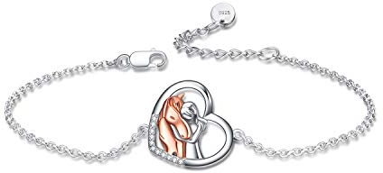 YFN Roségold Mädchen Pferde Armband Sterling Silber Verstellbar Armband für Damen 8.5 Inch (Rose)