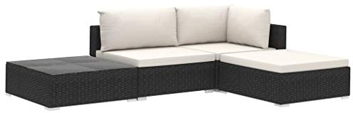4-delige Loungeset met kussens poly rattan zwart