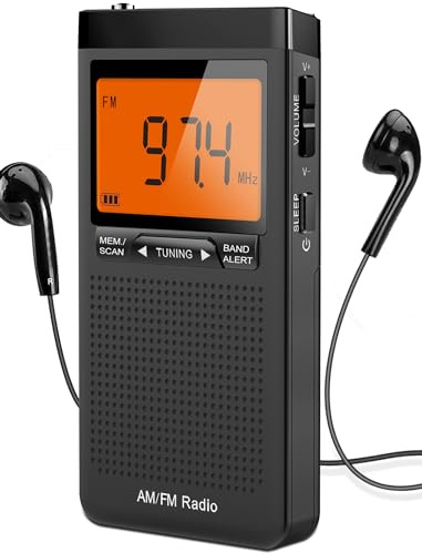 AM FM Portable Radio Personal Radio with Excellent Reception Battery Operated by 2 AAA Batteries with Stero Earphone, Large LCD Screen, Digtail Alarm Clock