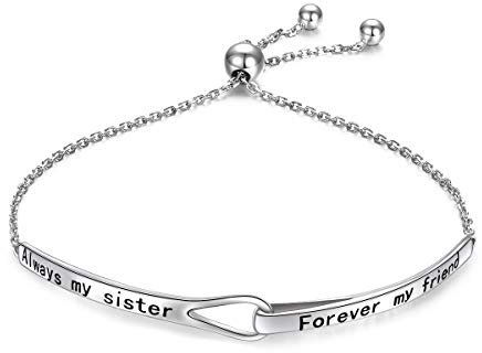 925 Sterling Silber Always My Sister, Forever My friend Inspirierend Verstellbar Unendlichkeit Armband Freundschaftsschmuck für Damen Frauen Mädchen Schwester Mutter Tochter (Sister Infinity)