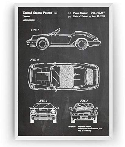 Porsche 911 Convertible 1990 Patent Poster - Sports Car Garage Man Cave Giclee Print Art Kunst Wall Dekor Decor Entwurf Wandkunst Blueprint Geschenk Gift - Frame Not Included