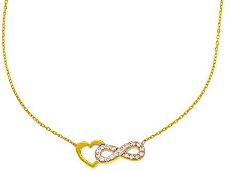 Stella-Jewellery 585er Gold Kette mit Herz Infinity mit Zirkonia Anhänger Unendlichkeit 45cm