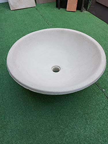 Lavabo à bol en béton gris, diamètre 47,5 cm, hauteur 17,5 cm.