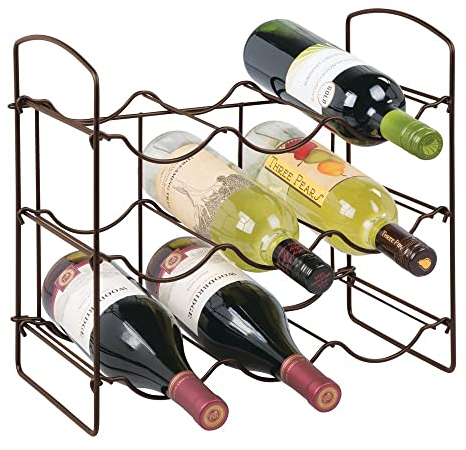 mDesign Porte Bouteille pour 9 Bouteilles de vin, bière, Eau – casier à Bouteille avec 3 étages pour Plan de Travail – Range Bouteille autoportant en métal – 20,1 cm x 36,8 cm x 34,0 cm - Bronze