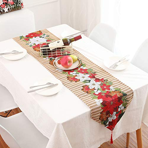 ZGQ Tischläufer Läufer Tischdecke Weihnachten Weihnachtsdeko Weihnachtsdecke Elch Ecru