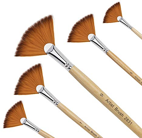 Pinceaux de Peinture 5 Pièces Pinceau éventail Paint Brush Artistes Brosses En Nylon pour Peinture Acrylique, Aquarelle et Huile