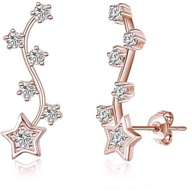 Philip Jones Rose Gold Plated Star Climber Earrings Created with Zircondia® Crystals
