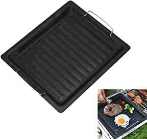Yicare - Piastra per barbecue e griglia, in ghisa, reversibile, accessorio universale per campeggio, 25 x 30 cm, colore: nero