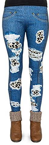 cosey - Bedruckte Bunte Leggins (Einheitsgröße) - Design Jeans Leo Patches