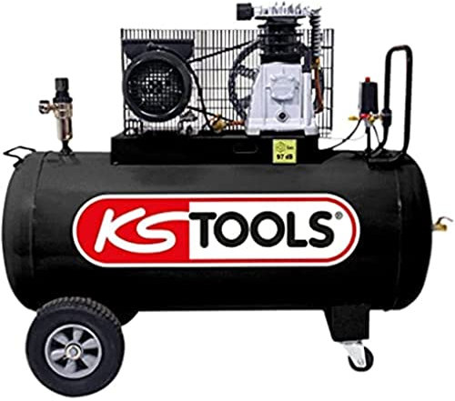 KS TOOLS, 165.0805, Compresseur sur Cuve 200 L 10 bar 3 CV 220 V Mono, Moteur Electrique avec Protection Thermique, Pressostat avec Manomètre, Niveau sonore: 96 db(A), 2 Sorties d'air Régulées 1/4
