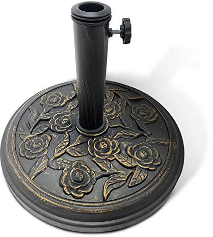 KEPLIN 12kg Cast Iron Effect Parasol Base with Floral Pattern – Heavy Duty Metal Garden Patio Furniture Stand for Umbrella, Canopy, Gazebo, Awning etc. – Diameter 45mm (12, Bronze)