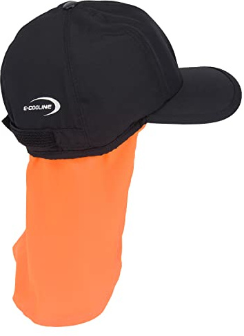 E.COOLINE Powercool SX3 Basecap PRO Gr. L schwarz/orange - mit Nackenschutz - Körperkühlung bei Arbeit oder Sommerhitze - Kopfbedeckung mit Kühlung - kühlende Basecap - waschbar - Made in Germany