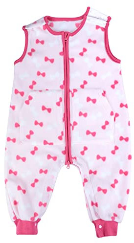 FLYISH DIRECT Gigoteuse a Pieds Tog 1, Gigoteuse avec Jambes sans Manches, 4 Saisons Gigoteuse en Polaire, Sac de Couchage Bebe, 12-18 Mois, Noeud Rose