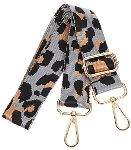 VALICLUD Chic Wide Adjustable Bag Strap Contrast Color Leopard Print Straps for Bag Crossbody (Grey Leopard Print)