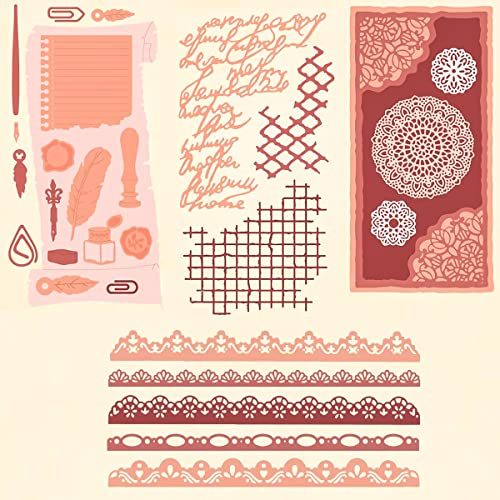 4 Stück Buch Feather Flowers Embossing Edge Border Metall Stanzformen für Kartenherstellung Rechteckiger Rahmen Metall Stanzschablonen Stanzschablone Formen für Papier Basteln Handwerk Scrapbooking