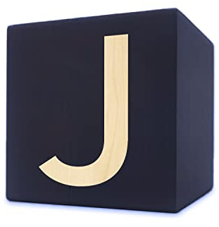 Holzbuchstabe Würfel, 5 x 5 cm, schwarz, Buchstabe J