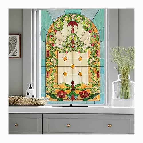 Siunwdiy Milchglasfolie Bunt Fensterfolie,Fensterfolie Bunt Dekorfolie Privatsphäre Statisch Haftend Milchglasfolie Ohne Klebstoff Bad Zuhause Wohnzimmer,F,45x60cm(18x24inch)