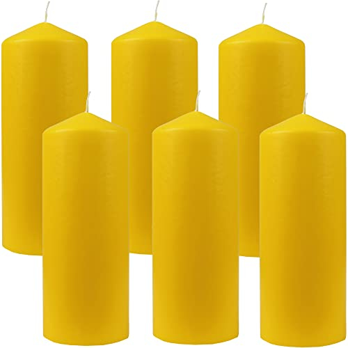 HS Candle Wachskerzen (6er Pack) Gelb Stumpenkerzen Ø6cm x 13,5cm - Kerze in vielen Farben, Lange Brenndauer - Hergestellt in EU - Kerzen Blockkerzen