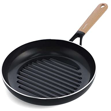 GreenPan SmartShape Grillpfanne aus Keramik, antihaftbeschichtet, 27,9 cm, PFAS-frei, spülmaschinenfest, helles Holz