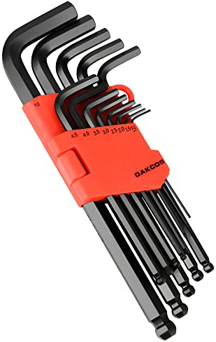 DAKCOS Hex Key Set, 13 Piece Allen Wrench, Metric Ball End 1.27-10 mm L-Key for Bike, Household DIY, Black