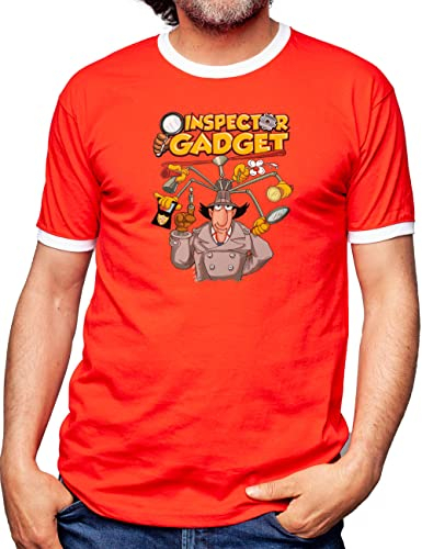 Camisetas EGB Camiseta Cuello Blanco Inspector Gadget Ochenteras 80´s Retro Comic Tallas Especiales (Rojo, L)
