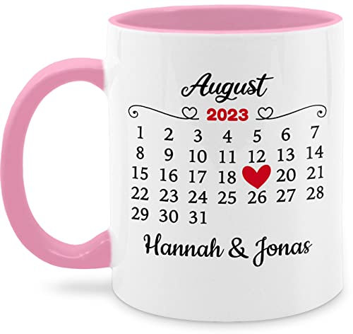 Tasse Tassen 325ml - Valentinstag Partner Freund & Freundin - Valentinstag-Geschenk für Sie und Ihn | Personalisiert mit Namen und Datum für Paare - 325 ml - Rosa - ehepaar partnertassen